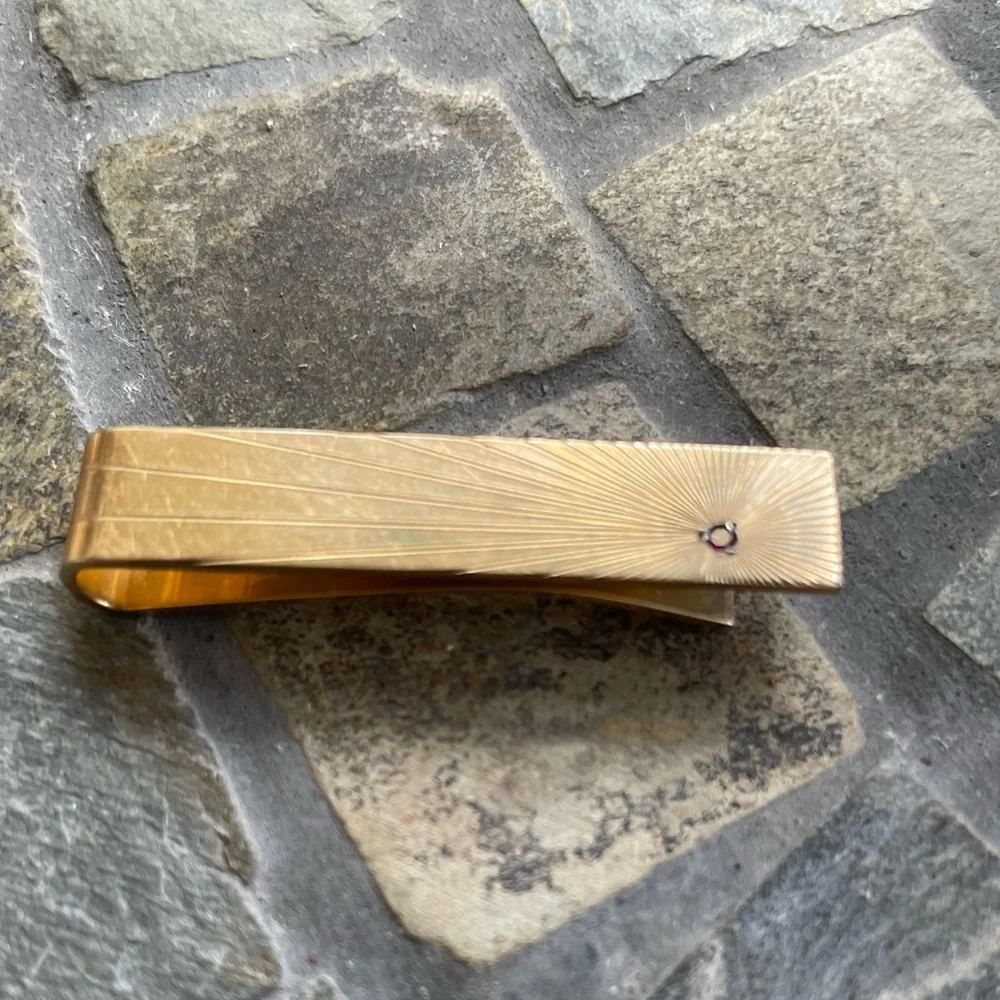 Gold Tone Ruby Tie Clip